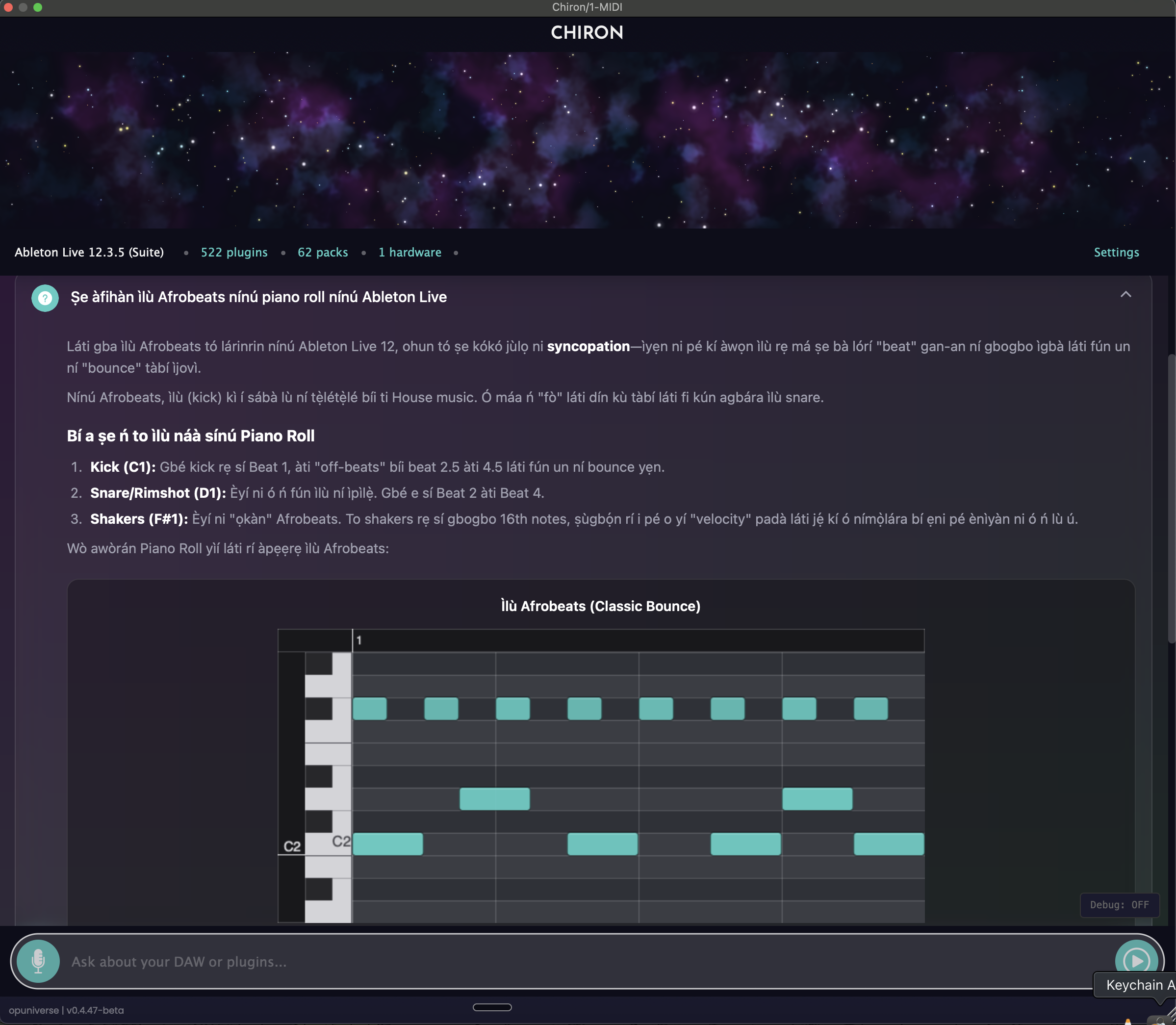 Chiron responding in Yoruba about making Afrobeat drums in Ableton Live